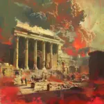 Roman Empire collapse dramatic illustration ruins