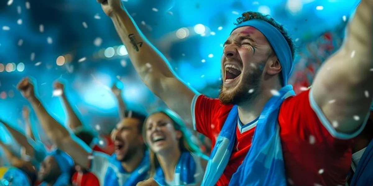 football fans celebrating underdog win in stadium