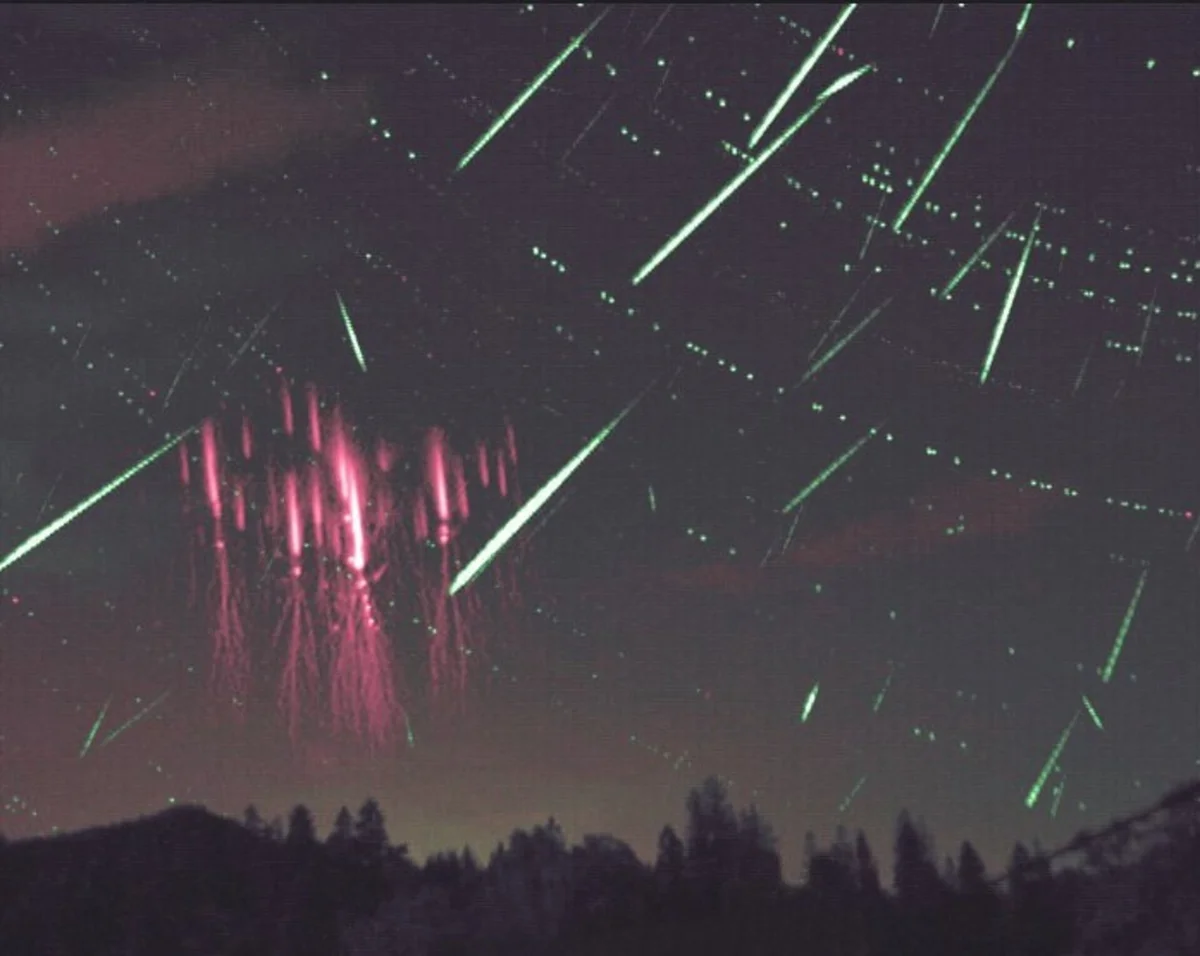 meteor shower over Czech landscape