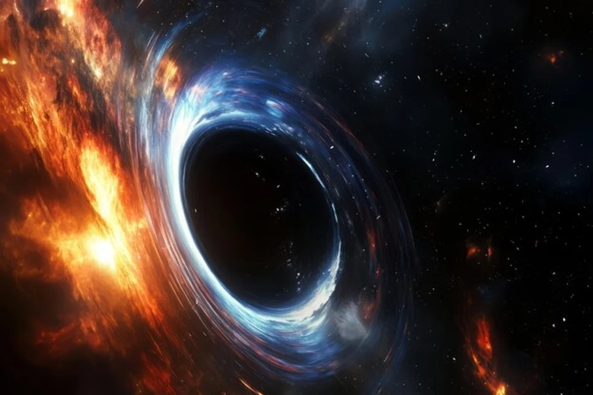 supermassive black hole illustration, event horizon galaxy core