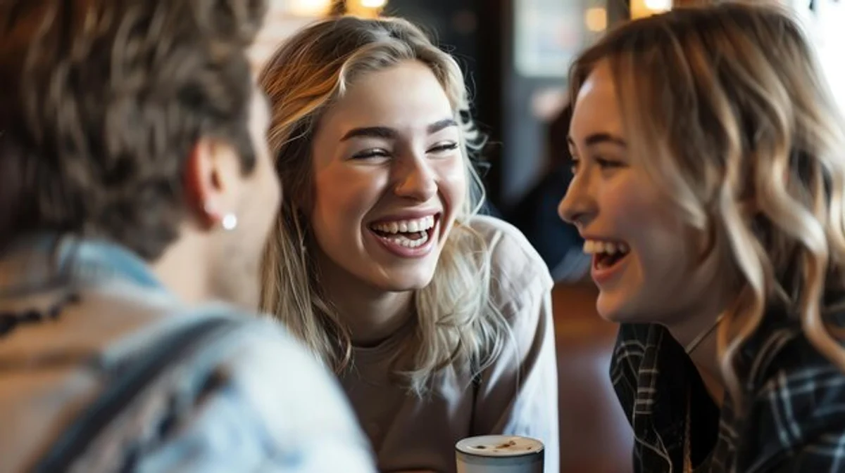 people laughing together in a cafe