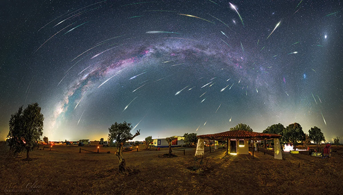 meteor shower over Czech night countryside