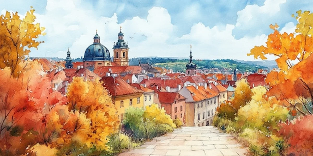 artist sketching autumn in city cafe czech republic
