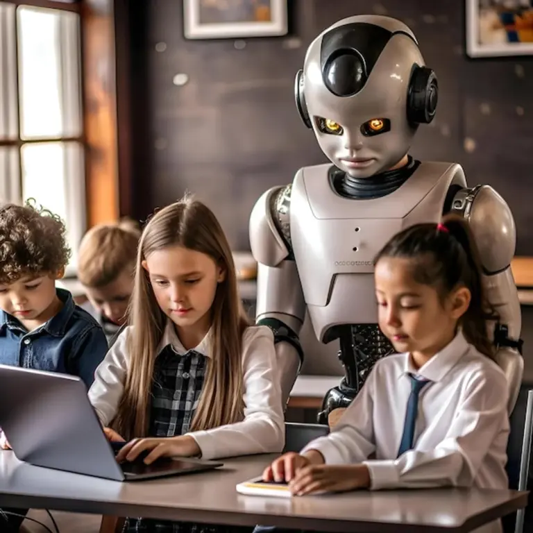 children using artificial intelligence in classroom