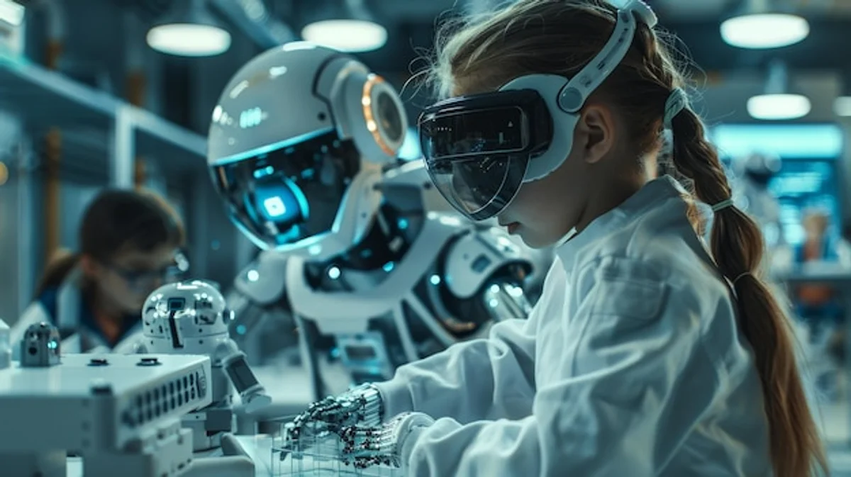 kids using artificial intelligence school laboratory