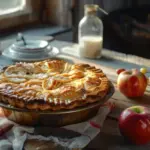 freshly baked apple pie slice on wooden table autumn style