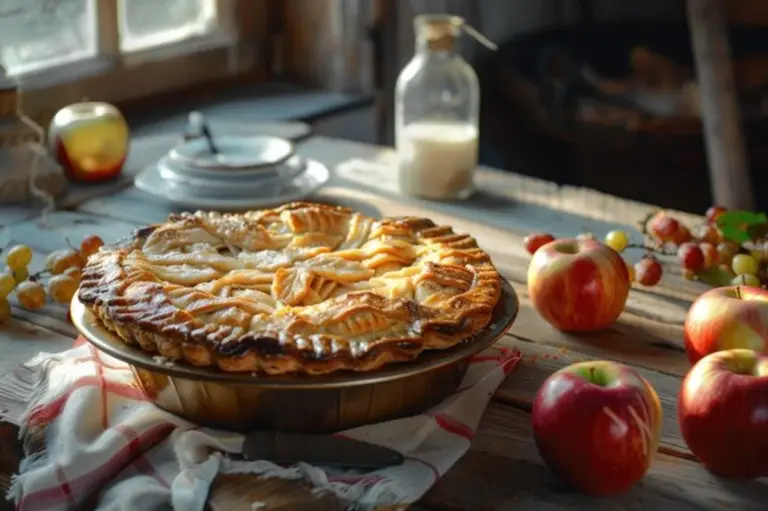freshly baked apple pie slice on wooden table autumn style